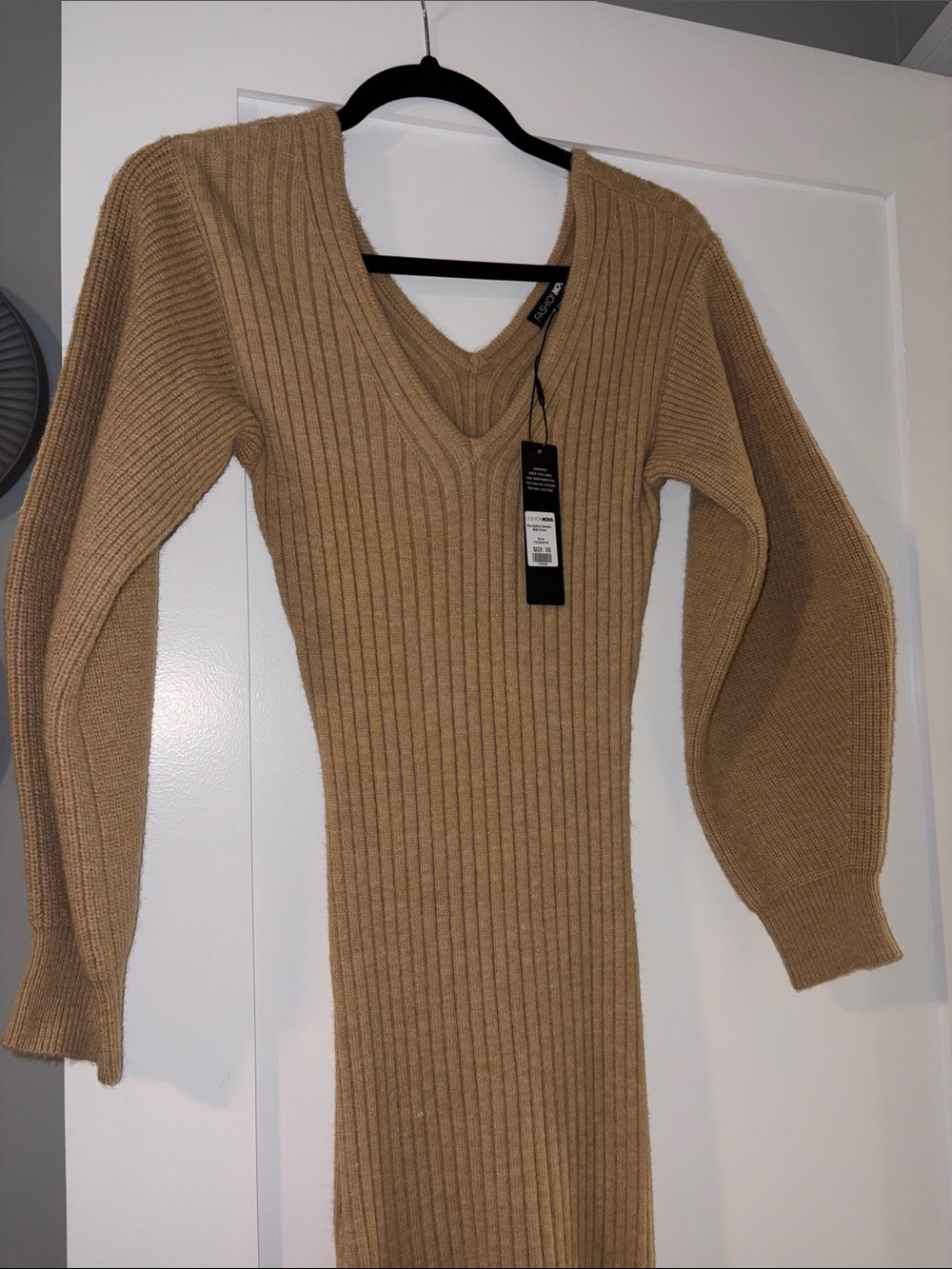 FashionNova Bria Belted Dress mocha Elegant Tan Knit Dress size XS - Picture 15 of 16